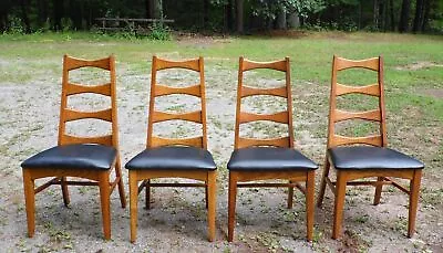 Vintage 1960's Set Of 4 Mid Century Modern Solid Oak Dining Chairs Liberty Chair • $1080