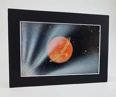 Painting Of An Orange Planet In Space By Jason Girard Comes With A Black Mat. • $16