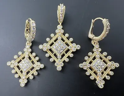 Judith Ripka Sterling Silver 925 Vermeil Cz Enhancer Pendant Dangle Earrings Set • $155