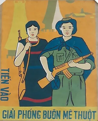 Original Gouache Vietnamese War Propaganda Poster - Heading To Liberate • $1232.50