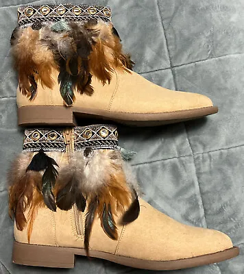 Western Indian Boots With Feathers So 1 New Without Box Tan • $39.99