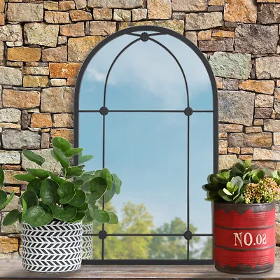 £59.95 • Buy Large Metal Frame Arch Floral Window Garden Mirror Outdoor Indoor Glass Decor UK
