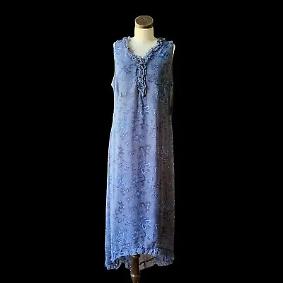 MARY MCFADDEN Collection Vintage Maxi Dress Floral DEADSTOCK Blue Ruffle 16 NWT • $118
