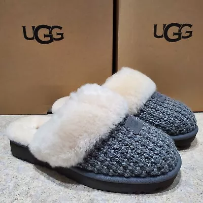 New In Box Womens Size 10 Charcoal 1117659 Ugg Cozy Knit Sheepskin Wool Slippers • $93.46