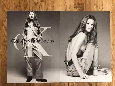 1992 Calvin Klein Jeans Ad 2 Pg Print-Ad /Great B&W Art/ Topless Kate Moss • £9.68