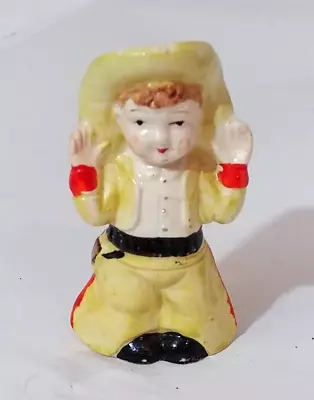 Vintage Japan Ceramic Western Cowboy With Yellow Outfit Salt Shaker 3 1/2 Inch • $3