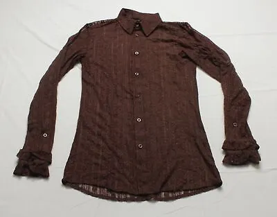 Phix Men's Lace Crochet Semi-Sheer Button-Up Shirt LV5 Brown Size XS • $29.24