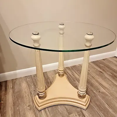 Vintage Italian Style Side Table Three Columns Round Glass Top • $110