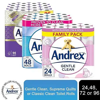 Andrex Toilet Rolls Gentle Clean Classic Or Supreme Quilts X24x48x72 Or X96 • £48.99