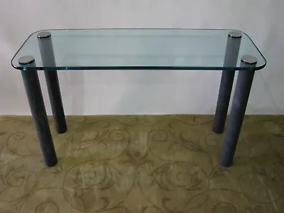 Rare PACE Console / Sofa Table By Leon Rosen; Marbilized Legs & Heavy Glass Top • $995