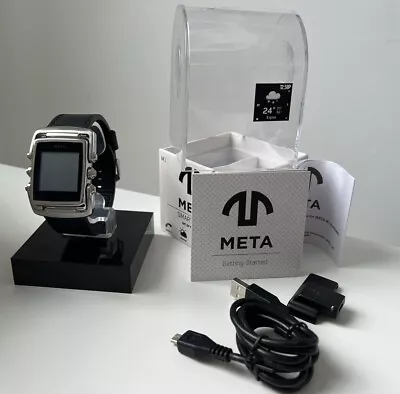 Meta Watch MW4001 Smart Watch Ltd Stainless Steel Case Black Leather Strap • $71.25