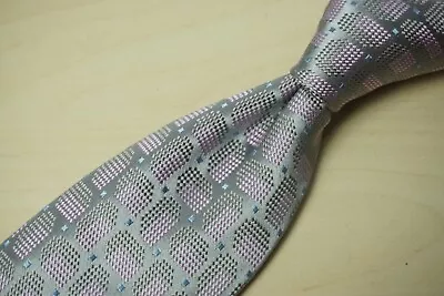 Charvet Steel Gray 3D Cube Metallic Pink Blue Woven Silk Tie Made France • £91.01