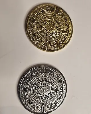 Lot 2 Aztec Maya Mexican Pyramid Coins  Gold Silver Plated New UNC Uncirculated • $15.99