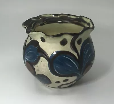 Vintage Herman Kahler Floral Vase  HAK Denmark  Off-White Blue & Brown  • $85