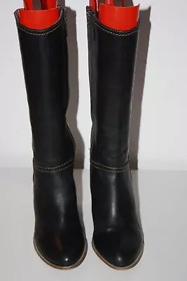 S.Oliver Mid Leather Boots Smooth Black Stuffed Size 40 Very Good Condition • $57.18