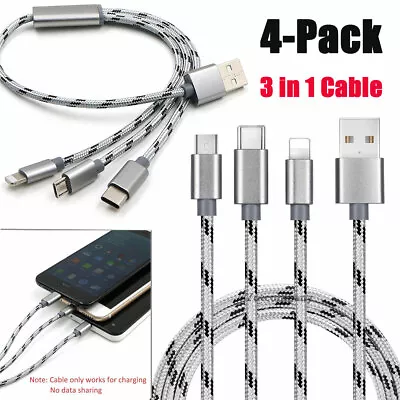 For IPhone/ Sumsung/ Type-C 3 In 1 Multiple Braided USB Charger Cable Cord Lot • $8.99