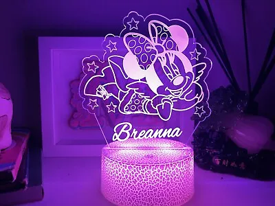PERSONALISED MINNIE MOUSE Acrylic LED 16 Colour Night Light Touch Table Lamp • $42.99