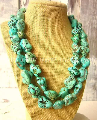 Chunky Natural Green Turquoise Gemstone Nugget Jewelry Beaded Long Necklace 35'' • $11.59