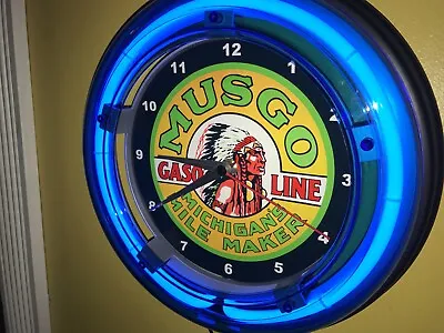 MUSGO Michigan Indian Oil Gas Station Man Cave Neon Advertising Wall Clock Sign • $99.99