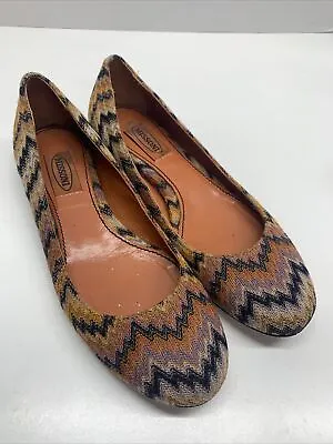 Missoni Ballet Flats Shoes Slip On Zig Zag Designer Multicolor Italy Sz 37.5 7.5 • $49.99