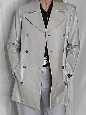 Womens Leather Coat Jacket Gray M-L Vintage 80s 90s Linda Allard Ellen Tracy • $60