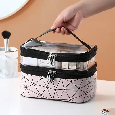 $19.73 • Buy Multifunction Double Transparent Cosmetic Bag Big Capacity Makeup Organizer