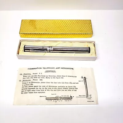 C.O.C. Pen-Scope Portable 8X Telescope 30X Microscope Silver Vintage Japan W/Box • $39.99