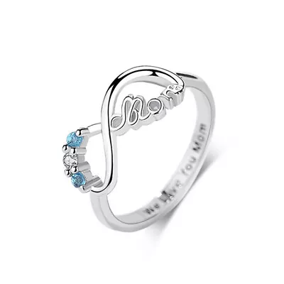 Silver Blue Crystal Love Mom Infinity Wedding Rings Mother's Day Size 7# • $0.01