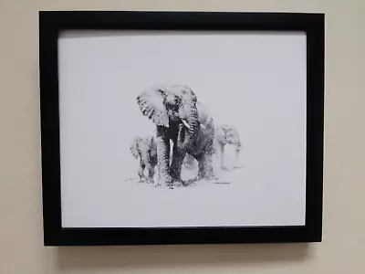 David Shepherd Black And White Print 'Elephant And Babies' FRAMED • £22