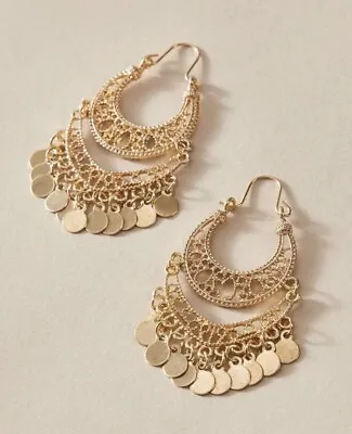 Gold Hoop Coin Tassel  Drop Dangle Statement Earrings Blogger ASOS  Uk • £4.50