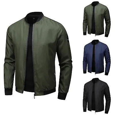 Men Casual Fall/Winter Stand Collar Coat Jackets Solid Color Long Sleeve Outwear • $29.47