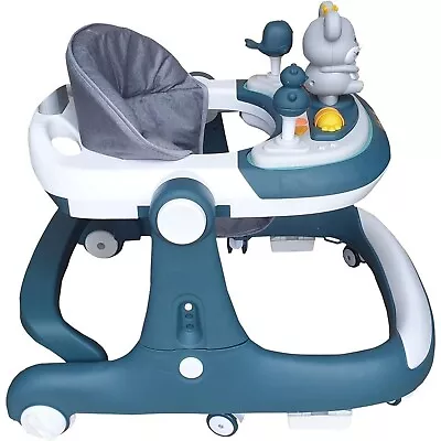 Baby Walker 3 In 1 Foldable Walkers Toddlers Sitting Chair Music Box Safety Blue • £49.95