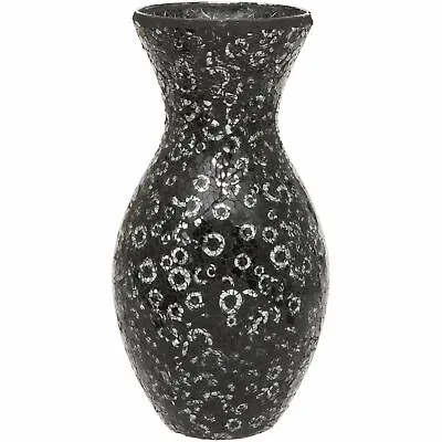 £21.99 • Buy Black And Silver Crackled Glass Mosaic Vase Home Decor
