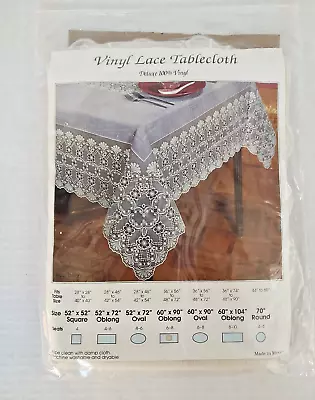 NIP Vintage Vinyl Lace Tablecloth White 60 X 90  Oblong Floral NOS New • $23.87