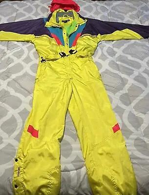 Vintage Nevica Ski Suit Snowsuit Bib Neon Yellow 80s 90s Mens 42M • $195