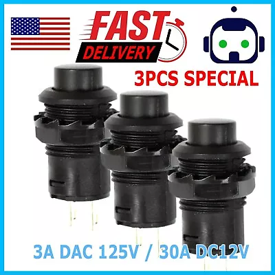 3 Pack SPST Normally Open Momentary Push Button Switch Black    32731B • $5.95