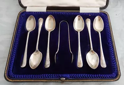 Solid Silver 1919 Sheffield Joseph Rogers Cased Tea Spoons & Sugar Tongs Mint • $234.29