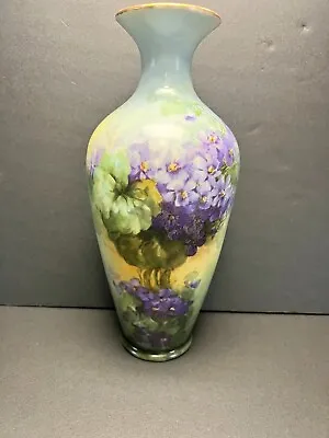 Tressemanes & Vogt Limoges France Hand Painted Signed 10” Vase With Flower Motif • $125