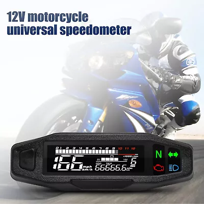 Motorcycle LCD Digital Speed Meter Mini Odometer Speedometer 0-1200rpm Tachomete • $25.66