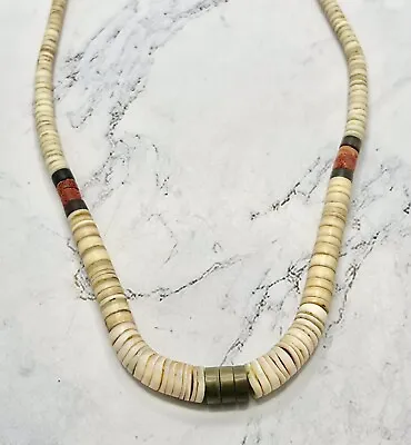 Vintage Southwestern HEISHI / Coral / Brass Bead Strand Necklace 15.5” • $19.99