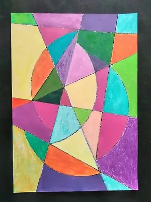 Geometric Art Sonia Delaunay Matisse Style Signed Pop Purple Abstract Painting • £15