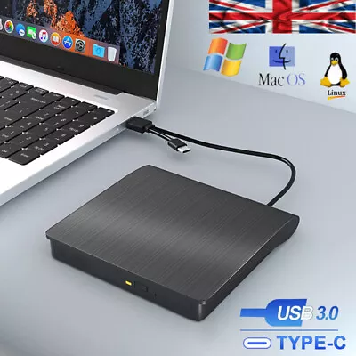 £15.99 • Buy External CD DVD Drive For PC Laptop Windows 11 10 USB 3.0 Burner Reader Writer 