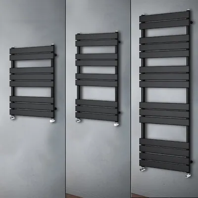 Black Designer Flat Panel Heated Towel Rail Radiator Bathroom Warmer Valves • £47.99