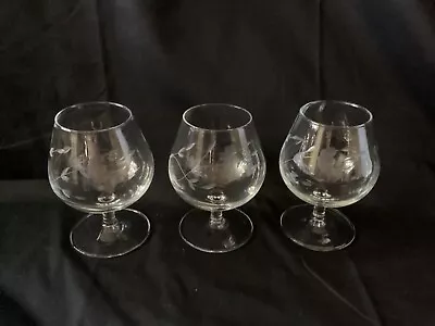 Vintage Brandy Snifters Princess House Heritage Floral Cognac Glasses Set Of “3” • $18