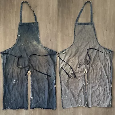 Vintage Indigo Work-Worn Denim Split-Front Workwear Apron Machinist/Welding/Shop • $48