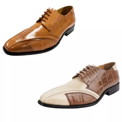 LIBERTYZENO Mens Manmade Croco Print Two Toned Oxford Style Lace Up Dress Shoes • $47.99