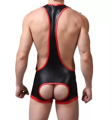 Mens Faux Leather Low Waist  Ultra Wrestling Singlet Underwear • £7.80