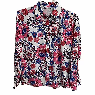 Zara Women’s Blouse Floral Size S New Without Tags Button Up Pink Blue Wht • $19