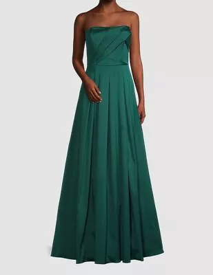 $596 Aidan Mattox Women's Green Strapless Pleated Ball Gown Dress Size 14 • $190.78