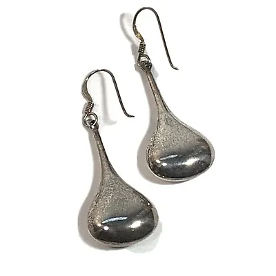 VINTAGE Sterling Silver 925 Puffy TEARDROP EARRINGS Drop Dangle MODERNIST • $24.95